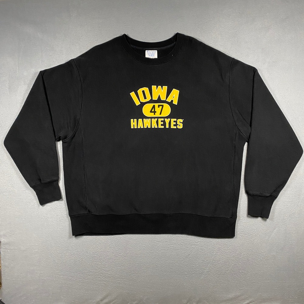 Champion Reverse Weave Sweatshirt Mens 2XL Black Iowa Hawkeyes 47 Crewneck